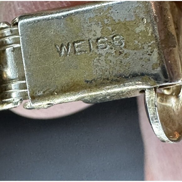 VTG Weiss Bracelet Size 7.5 Double Row Rainbow AB Rhinestones Gold Plated Signed - Picture 11 of 12